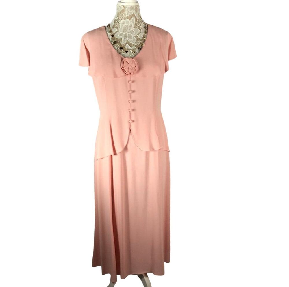 Vintage 1980s Jessica McClintock Bridal Pink Rosette Maxi Dress Made USA Medium